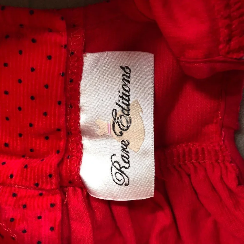 Vintage Girls 12-18M Holiday Pinafore Dress Red Corduroy Christmas‎ Embroidered